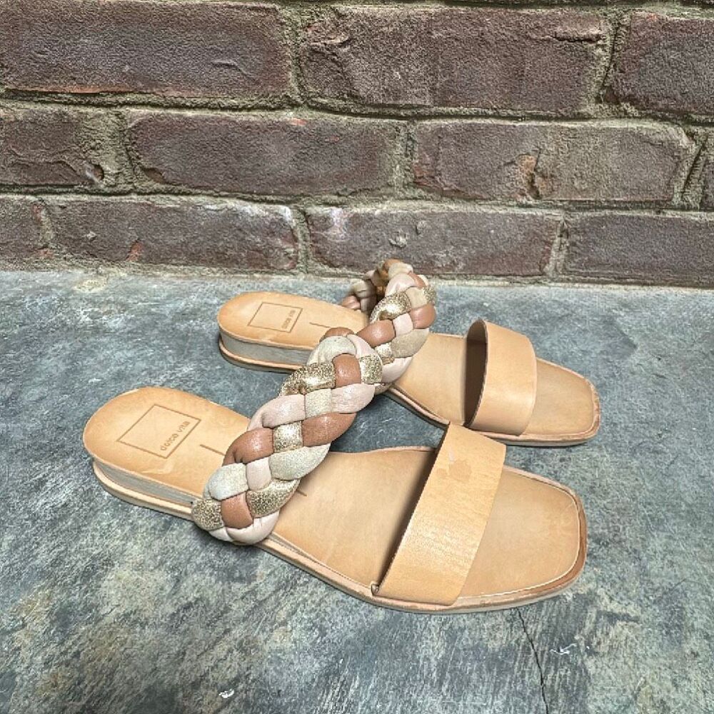 DOLCE VITA Women’s Beige Double Band Braid Slip on Slide Sandals Size 8